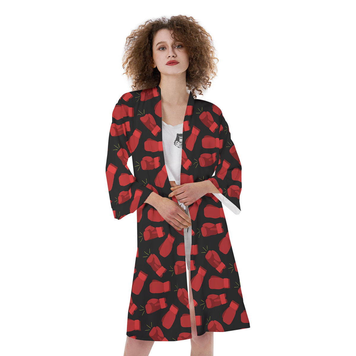 Boxing Gloves Red Print Pattern Kimono-grizzshop