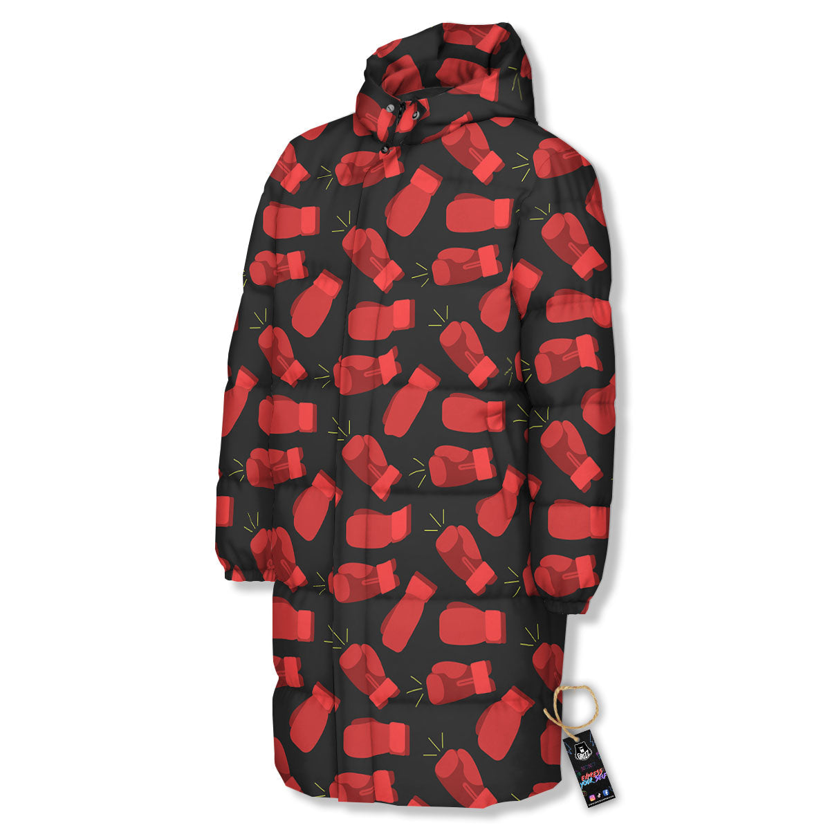 Boxing Gloves Red Print Pattern Long Down Jacket-grizzshop