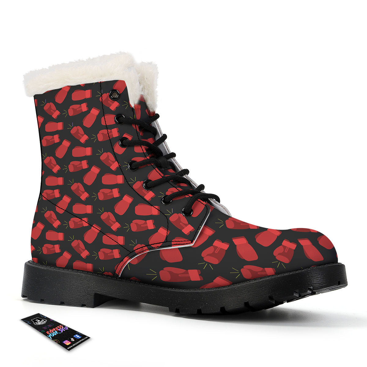 Boxing Gloves Red Print Pattern Winter Boots-grizzshop