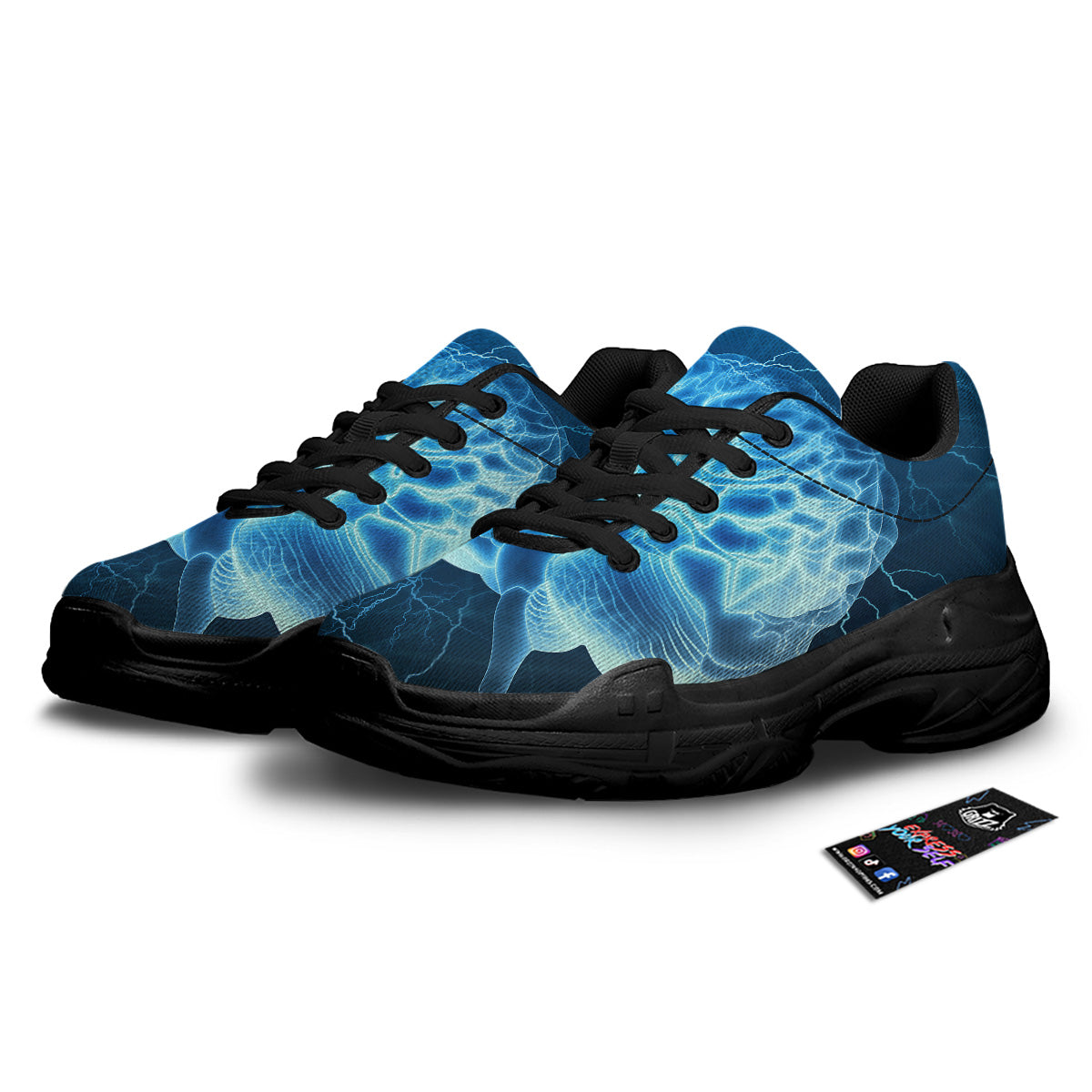 Brain Activity Blue Electrical Print Black Chunky Shoes-grizzshop