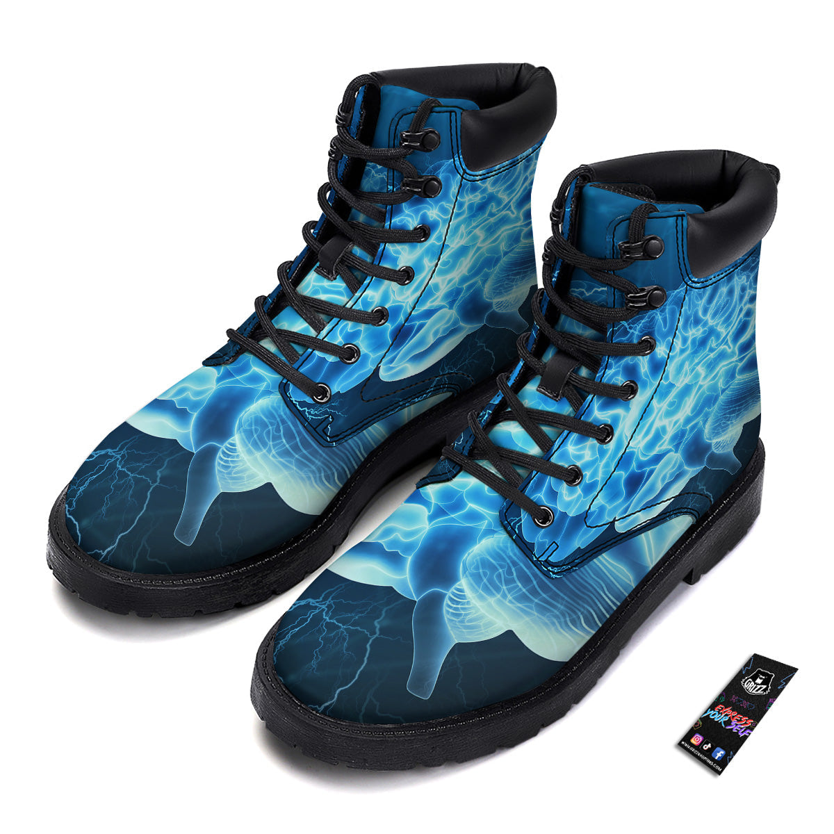 Brain Activity Blue Electrical Print Boots-grizzshop