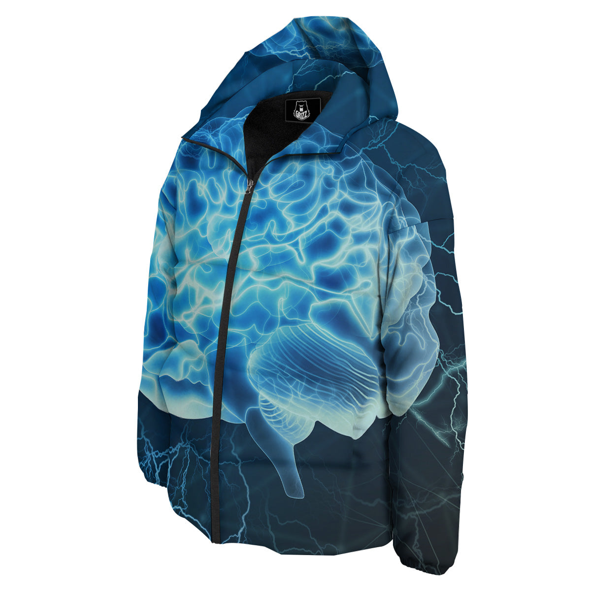 Brain Activity Blue Electrical Print Down Jacket-grizzshop