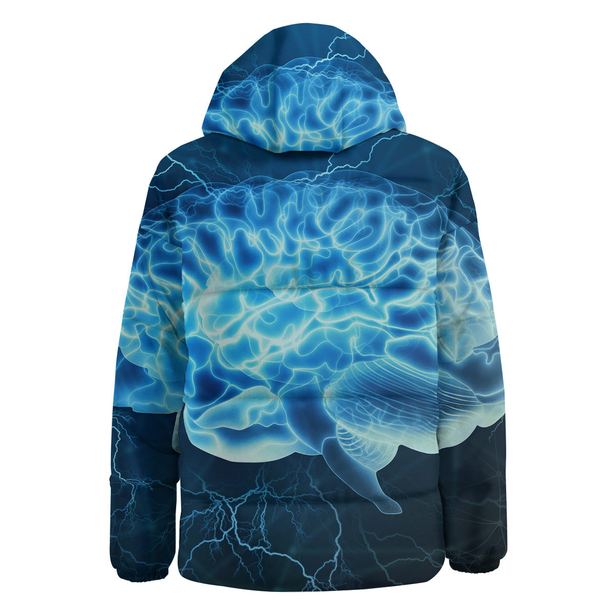 Brain Activity Blue Electrical Print Down Jacket-grizzshop
