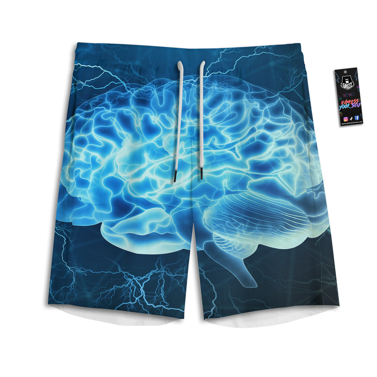Brain Activity Blue Electrical Print Men's Athletic Shorts