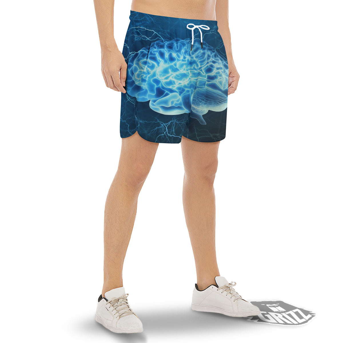 Brain Activity Blue Electrical Print Men's Gym Shorts-grizzshop