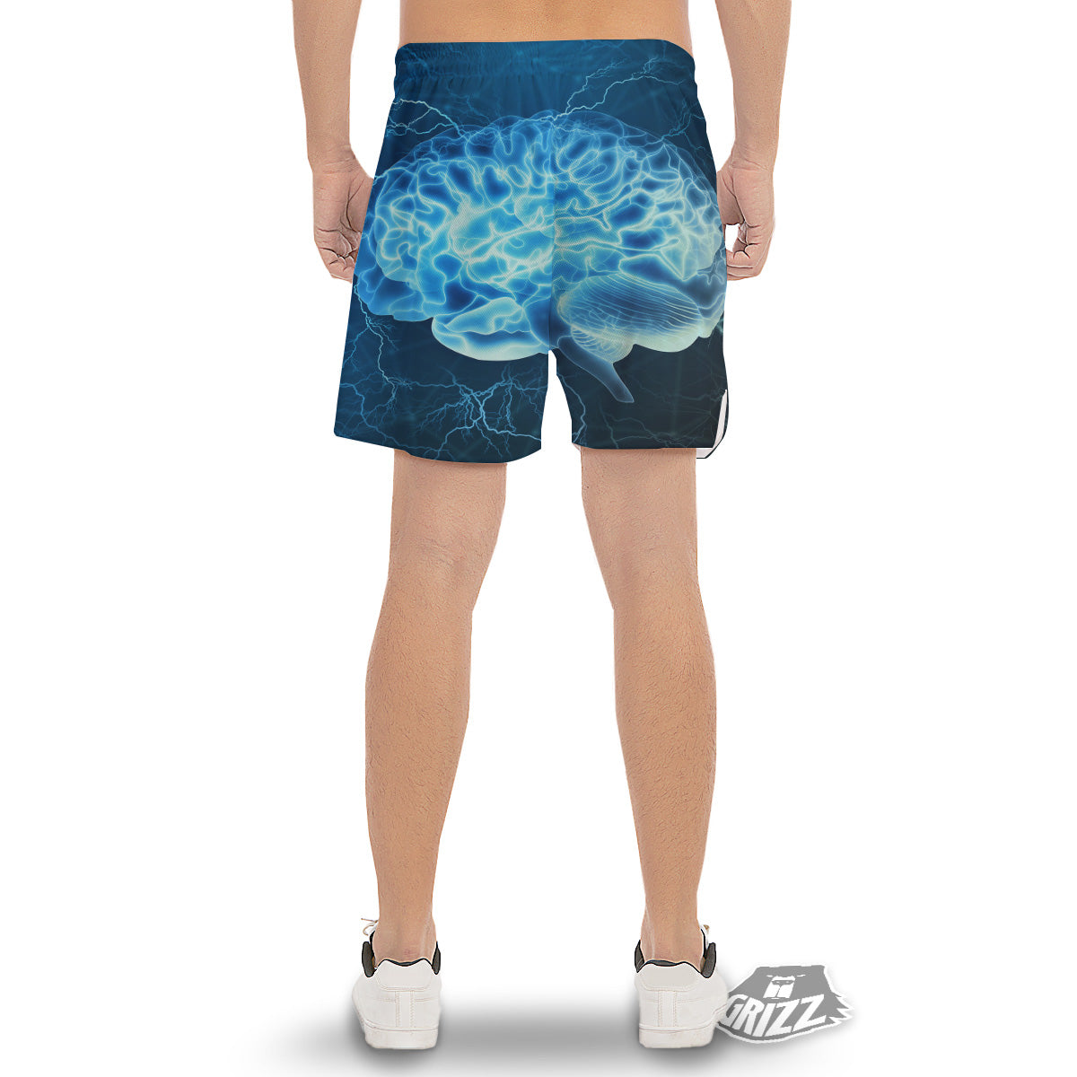Brain Activity Blue Electrical Print Men's Gym Shorts-grizzshop