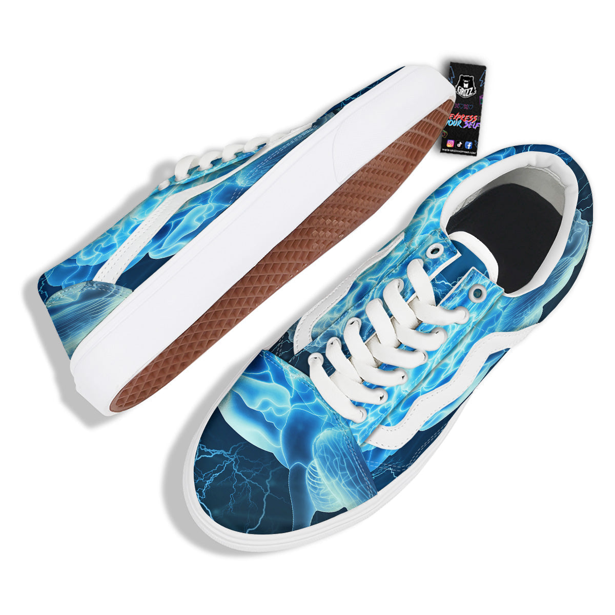 Brain Activity Blue Electrical Print Skate Shoes-grizzshop