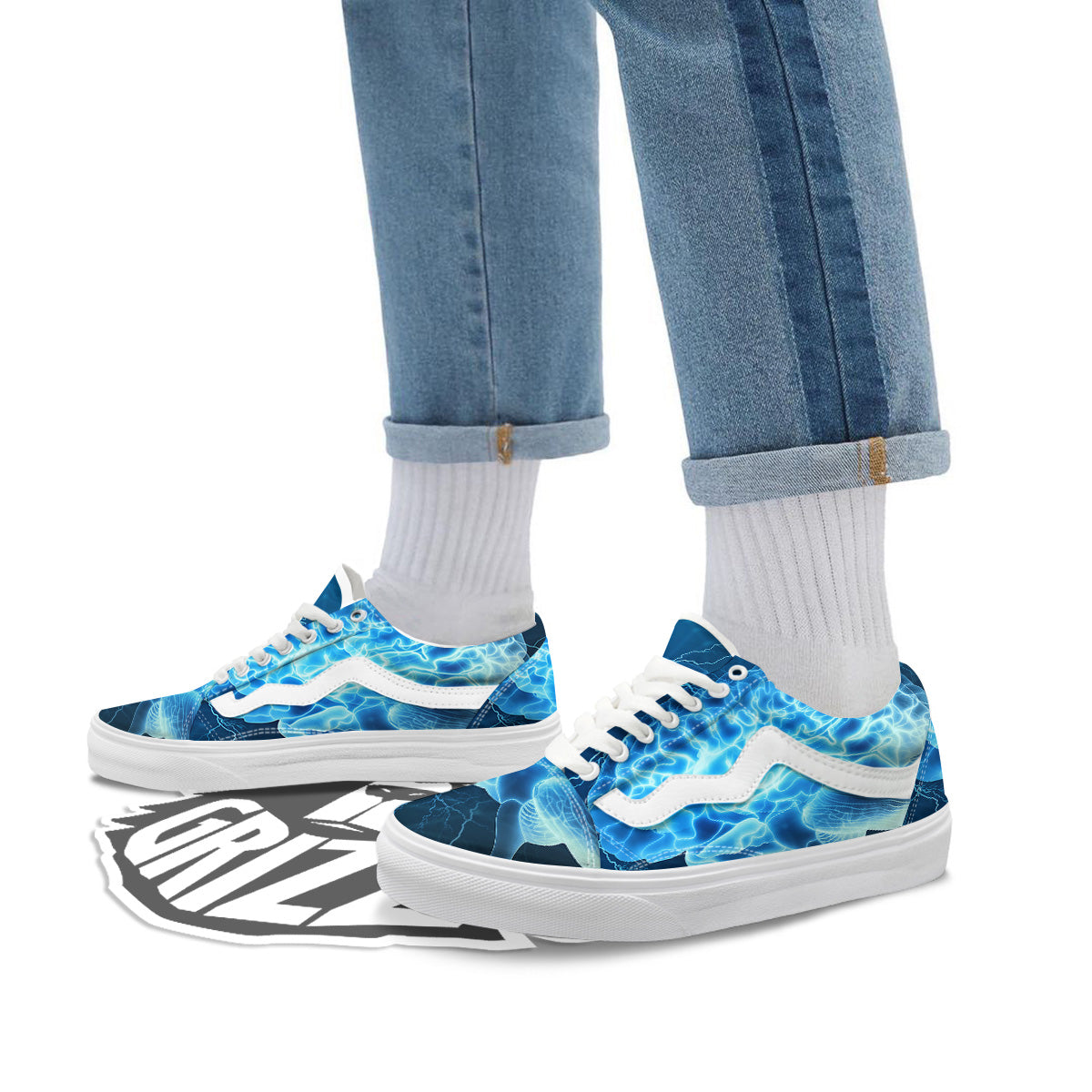 Brain Activity Blue Electrical Print Skate Shoes-grizzshop
