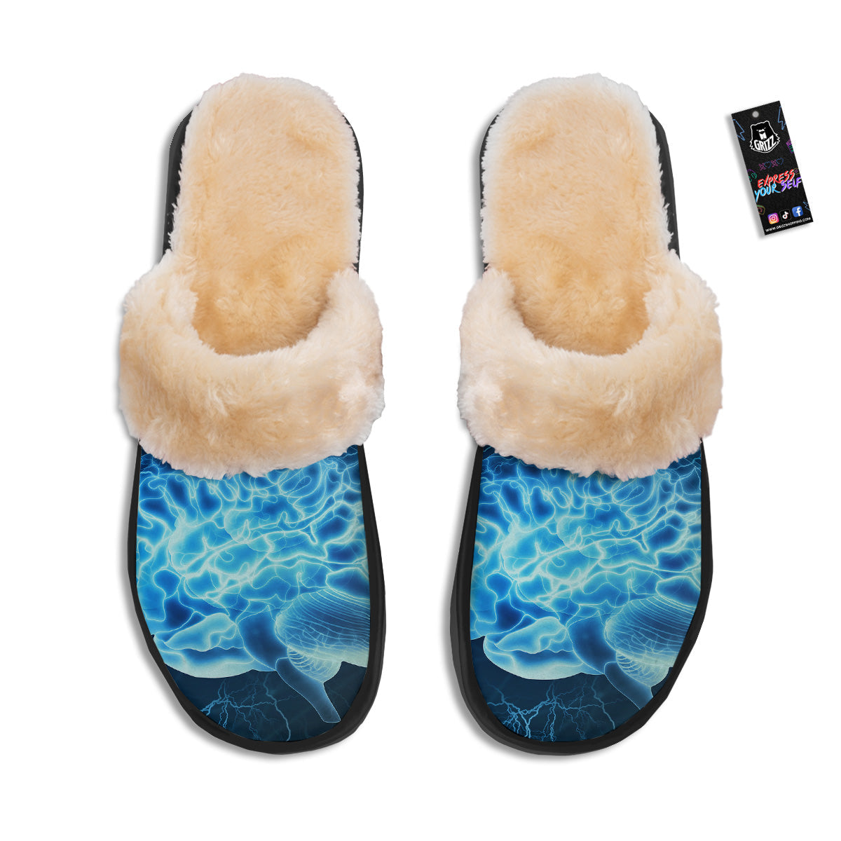 Brain Activity Blue Electrical Print Slippers-grizzshop