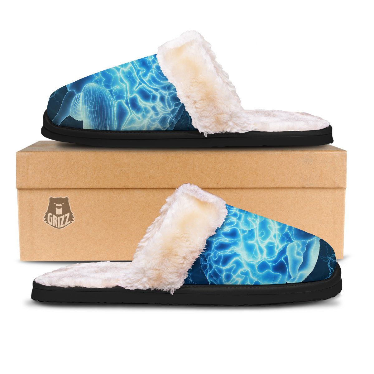 Brain Activity Blue Electrical Print Slippers-grizzshop