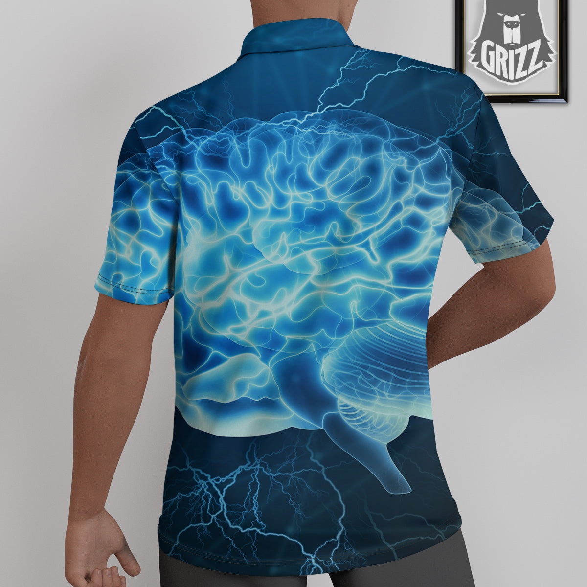 Brain Activity Blue Electrical Print Untucked Shirts-grizzshop