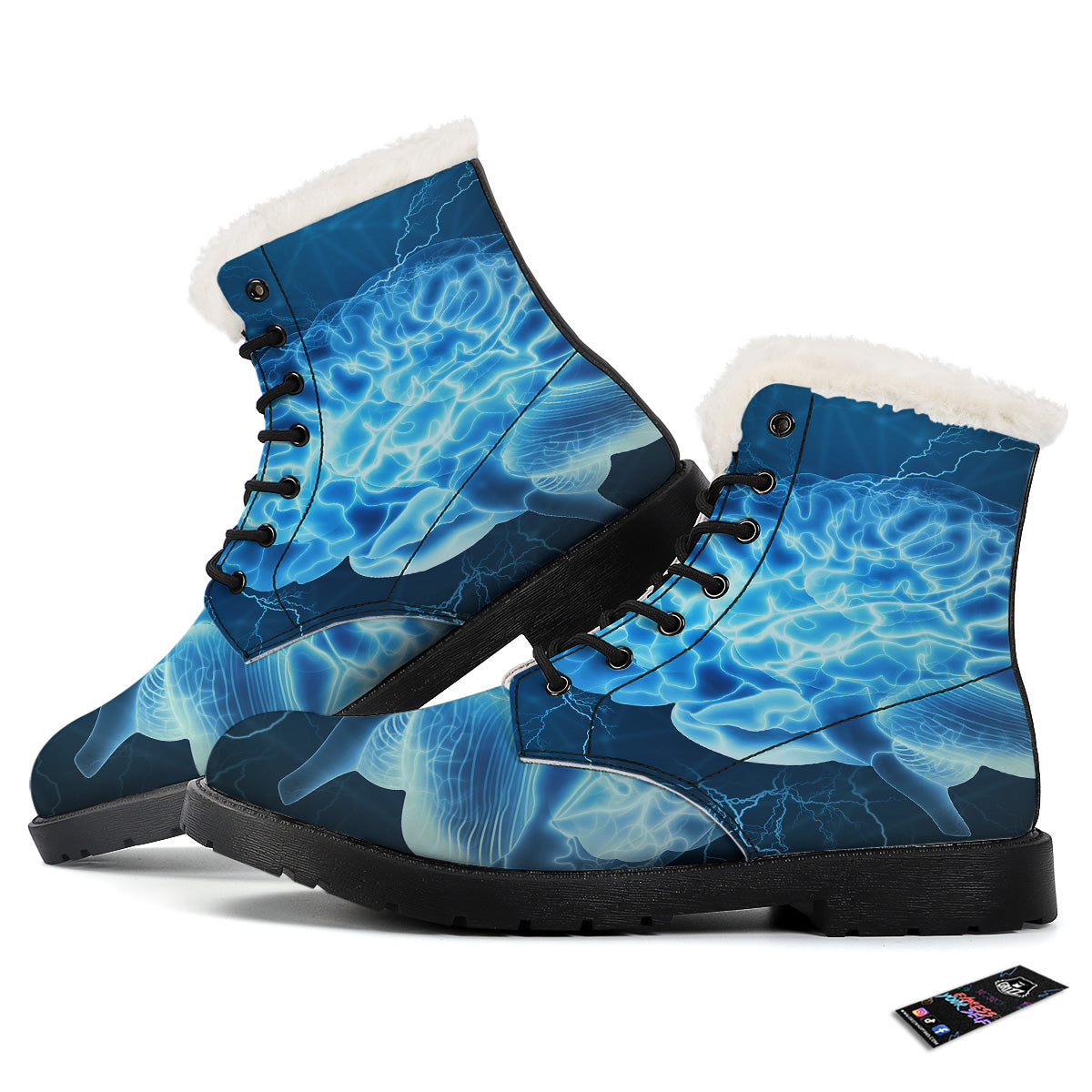Brain Activity Blue Electrical Print Winter Boots-grizzshop