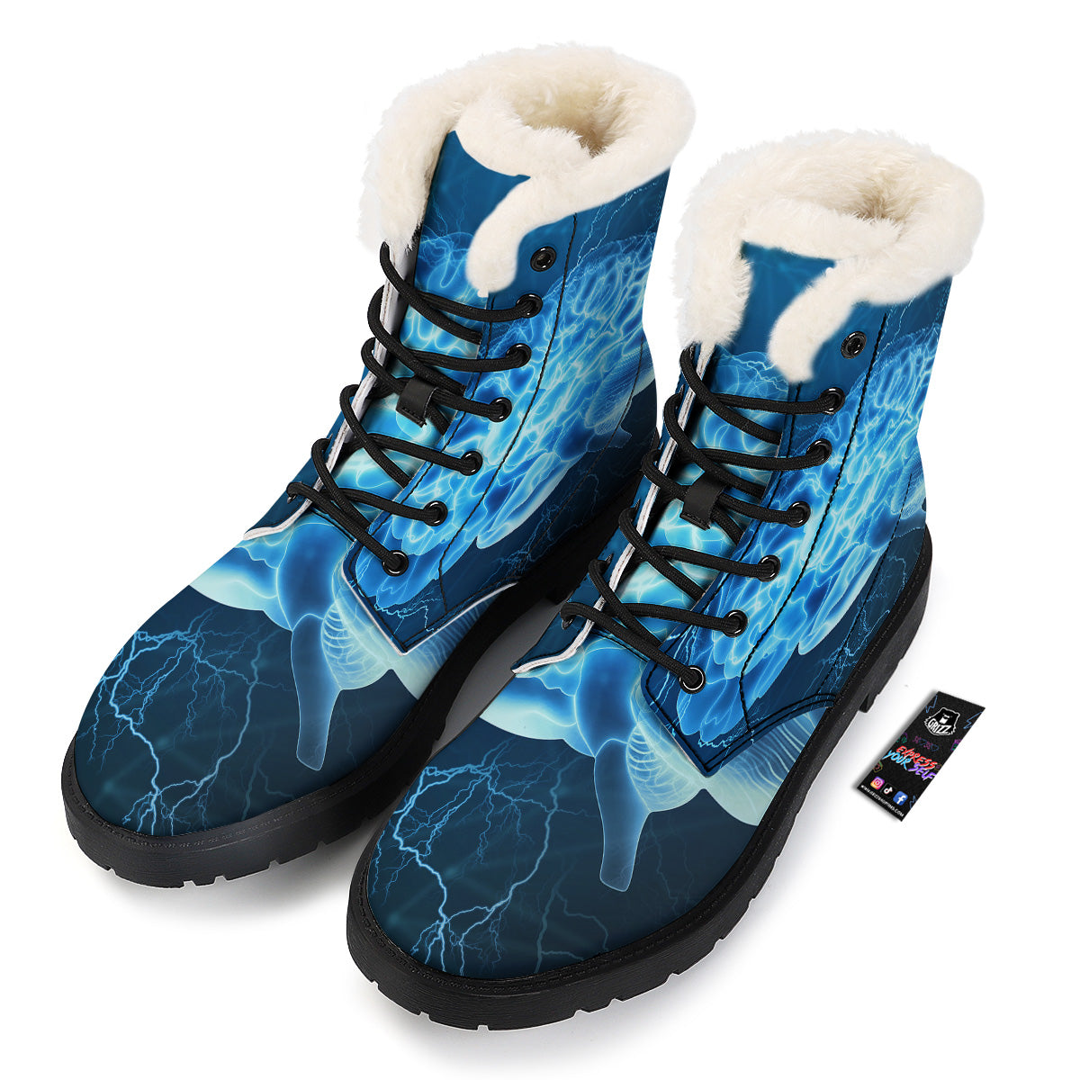 Brain Activity Blue Electrical Print Winter Boots-grizzshop