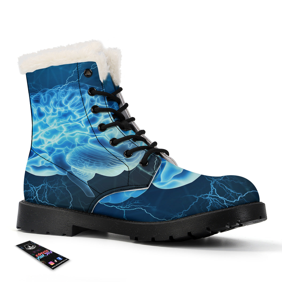 Brain Activity Blue Electrical Print Winter Boots-grizzshop