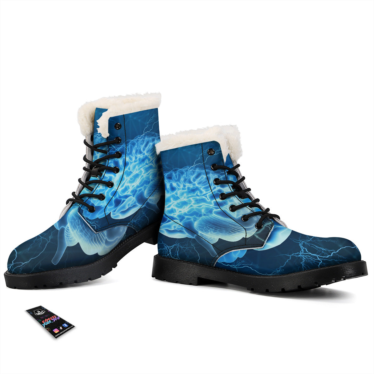 Brain Activity Blue Electrical Print Winter Boots-grizzshop