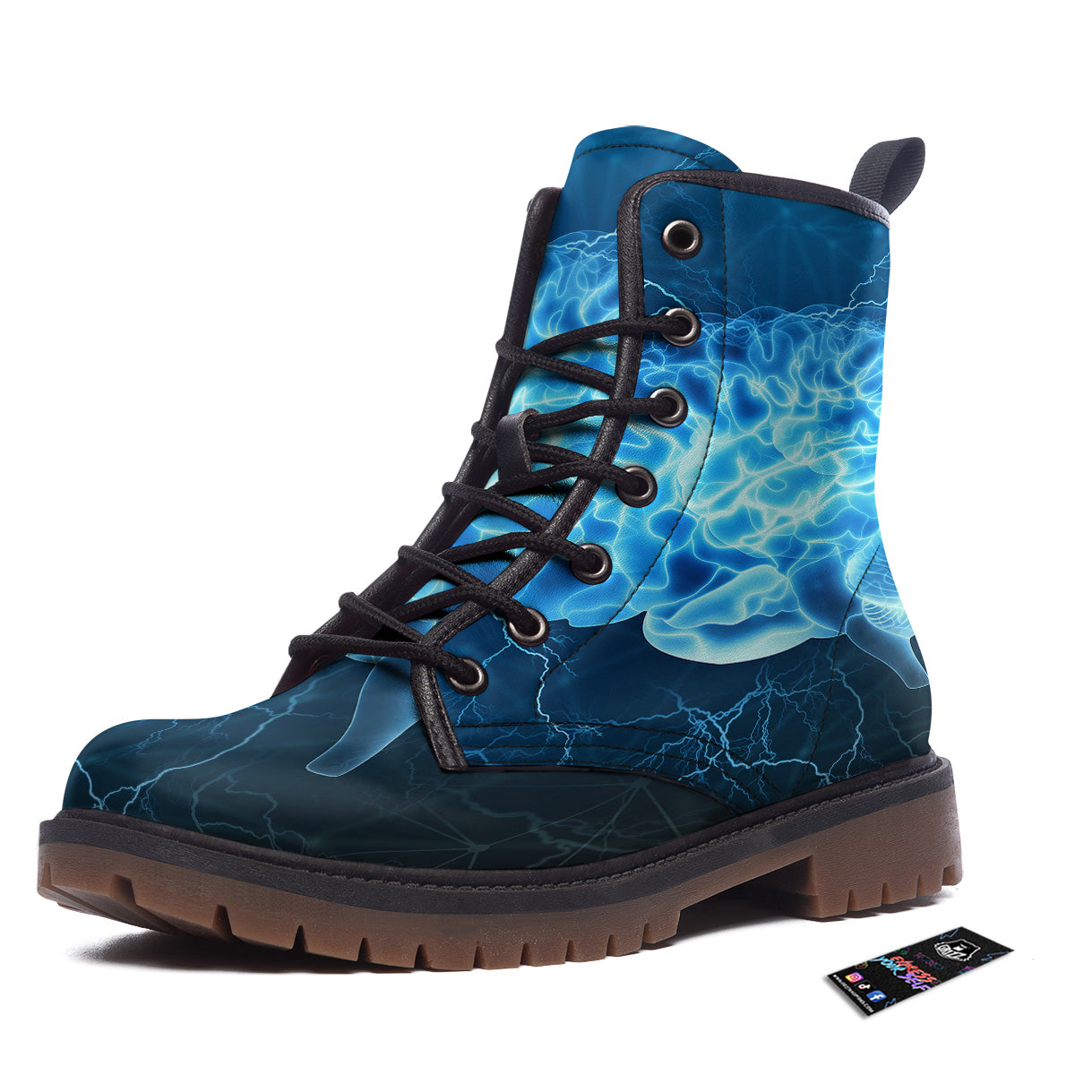 Brain Activity Blue Electrical Print Work Boots-grizzshop