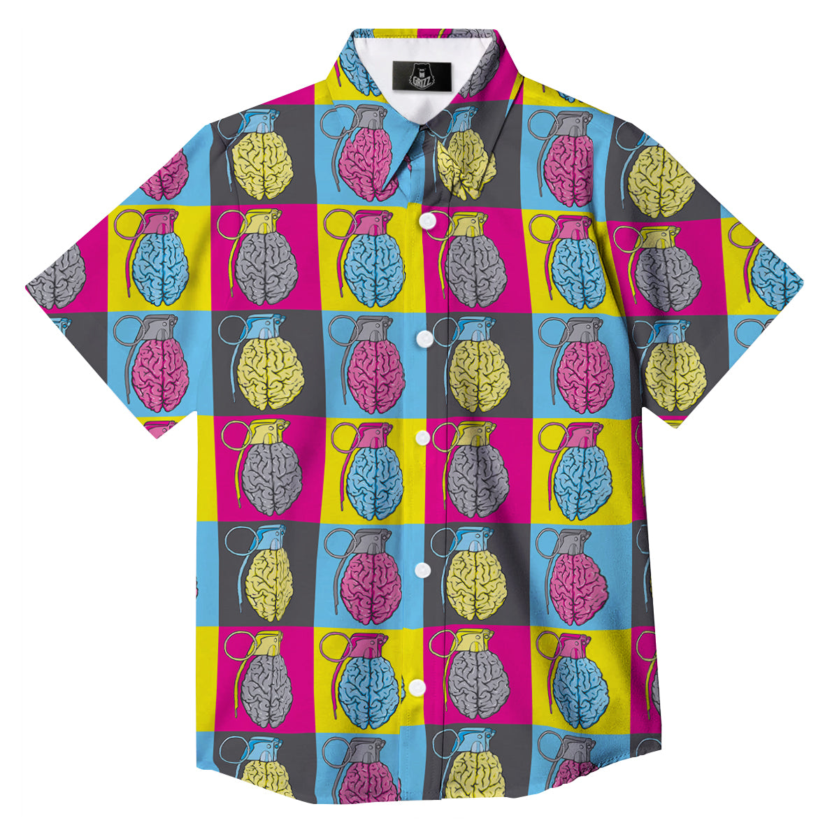 Brain Bomb Colorful Print Pattern Button Up Shirt-grizzshop
