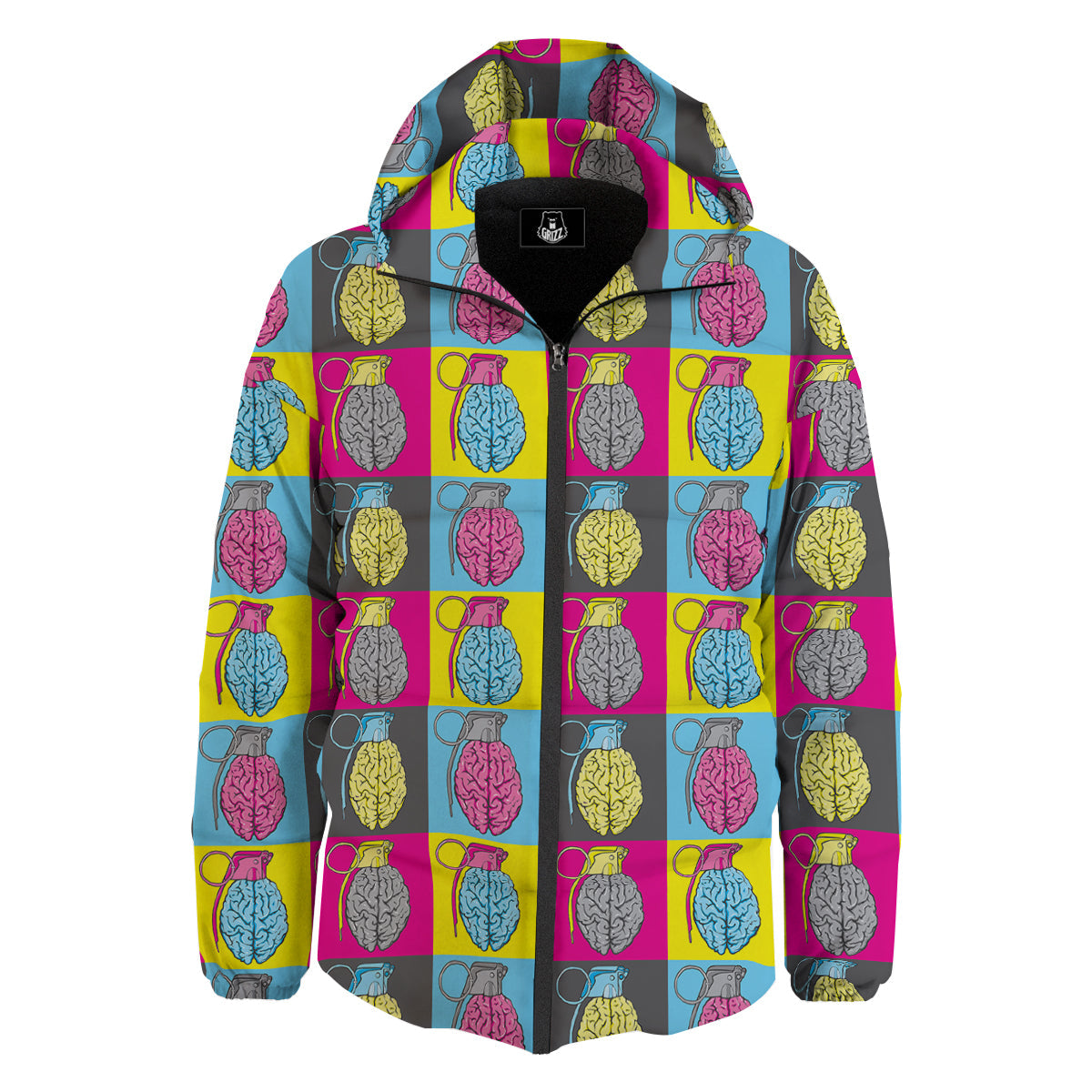 Brain Bomb Colorful Print Pattern Down Jacket-grizzshop