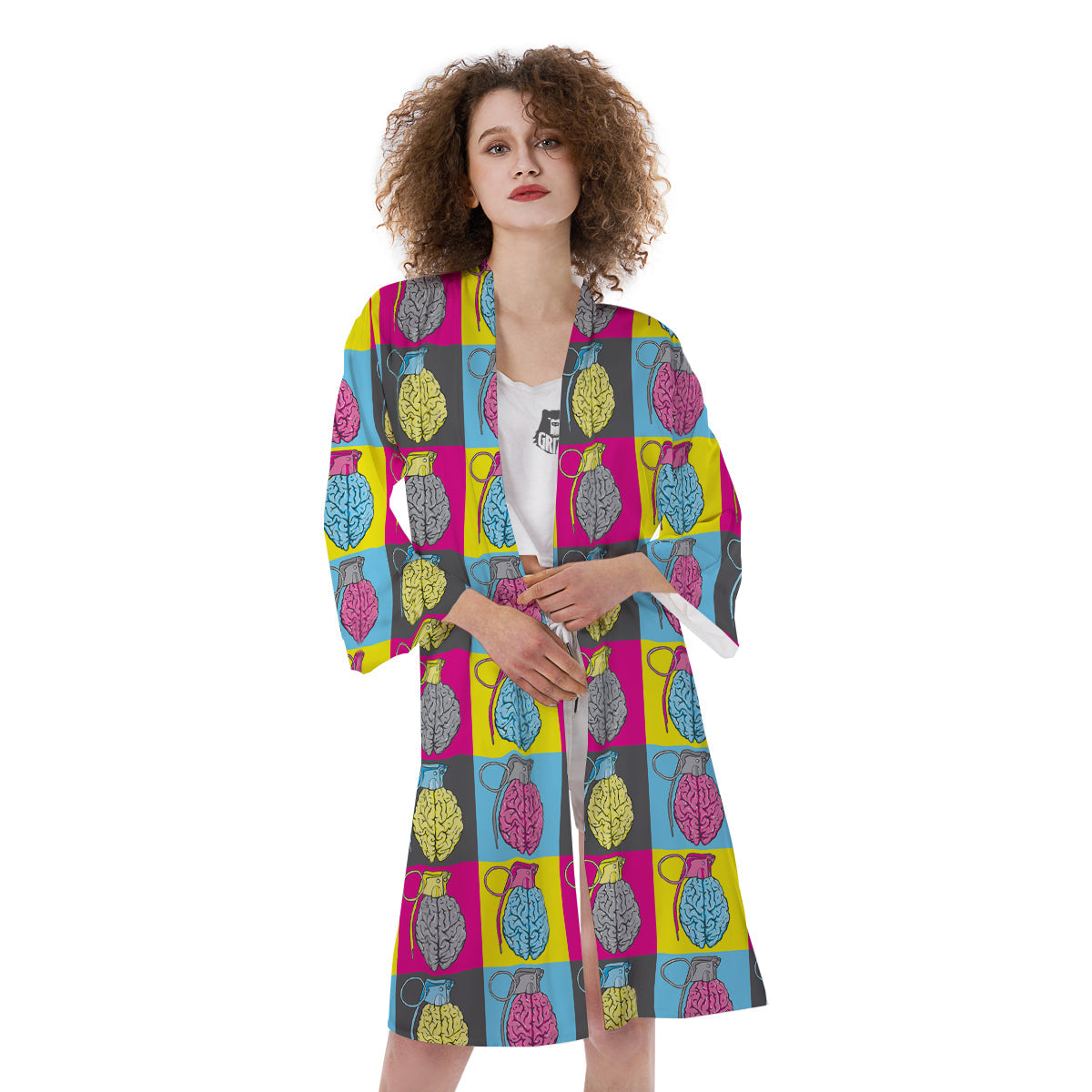 Brain Bomb Colorful Print Pattern Kimono-grizzshop
