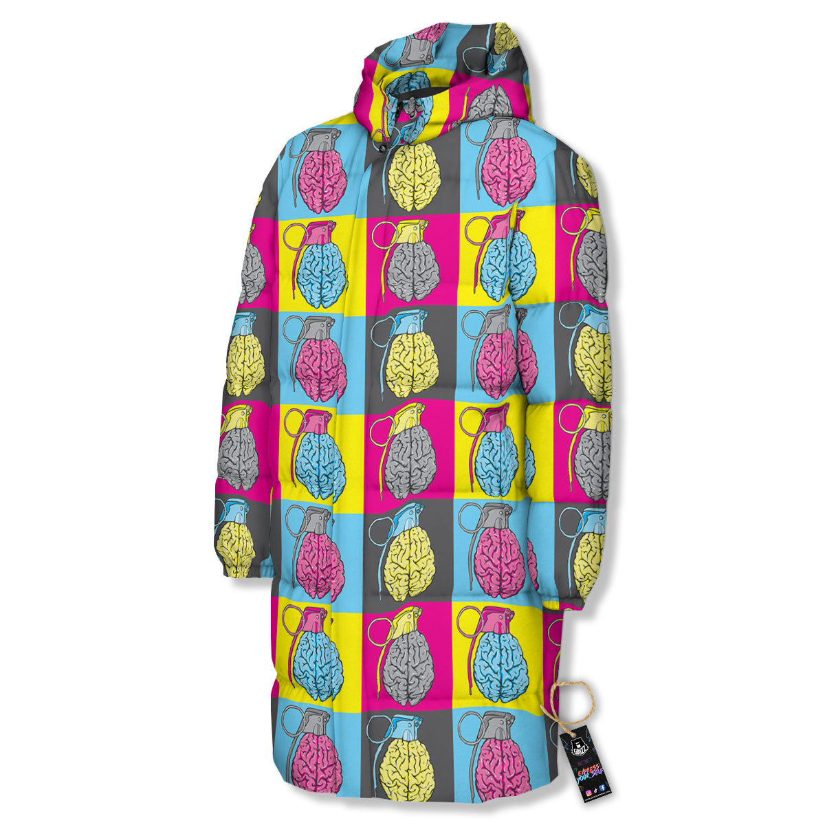 Brain Bomb Colorful Print Pattern Long Down Jacket-grizzshop