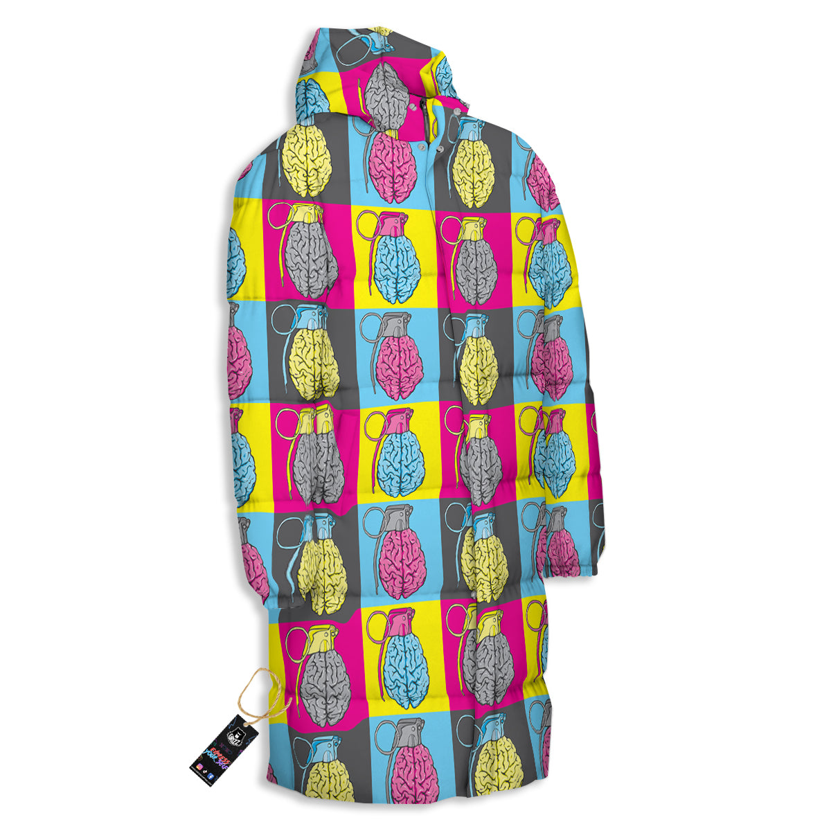 Brain Bomb Colorful Print Pattern Long Down Jacket-grizzshop