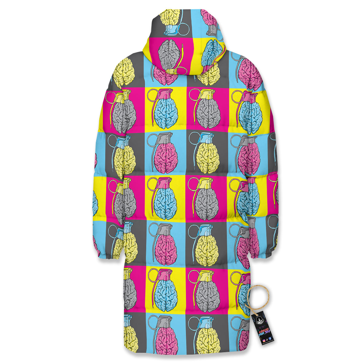 Brain Bomb Colorful Print Pattern Long Down Jacket-grizzshop