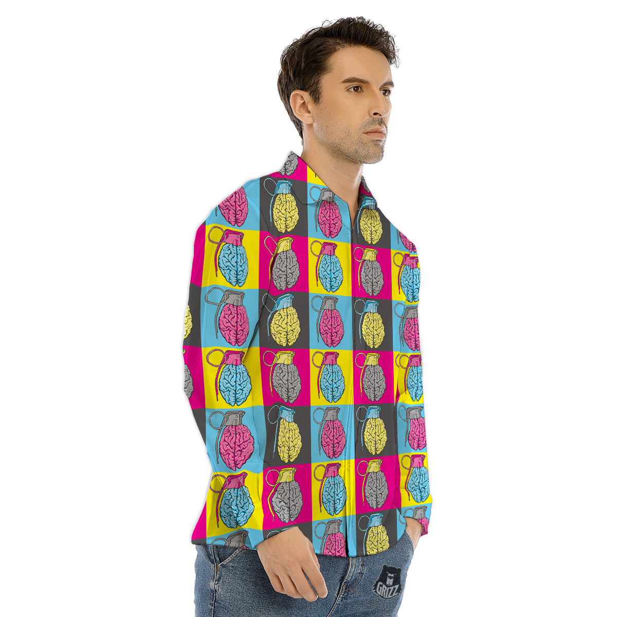 Brain Bomb Colorful Print Pattern Men's Dress Shirts-grizzshop