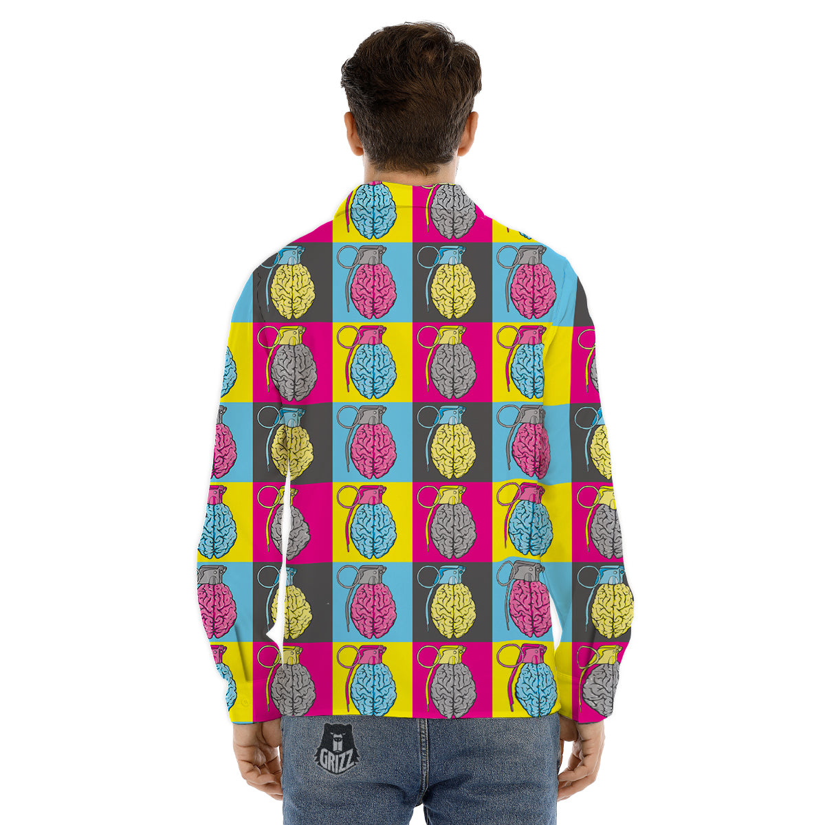 Brain Bomb Colorful Print Pattern Men's Dress Shirts-grizzshop