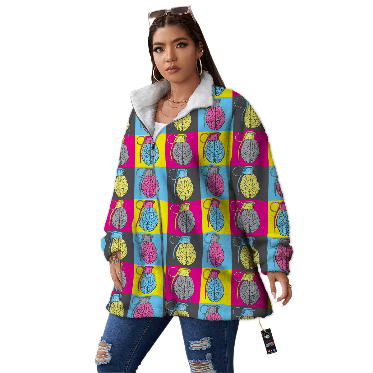 Brain Bomb Colorful Print Pattern Women's Sherpa Jacket-grizzshop