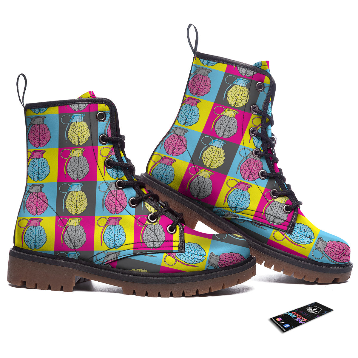 Brain Bomb Colorful Print Pattern Work Boots-grizzshop