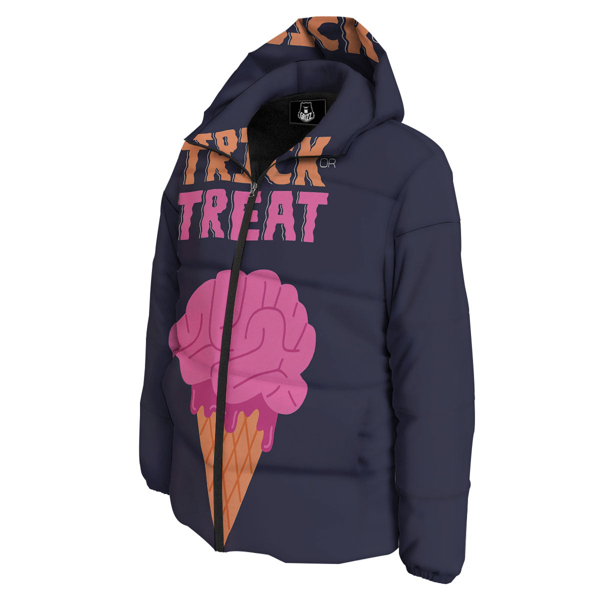 Brain Halloween Print Down Jacket-grizzshop