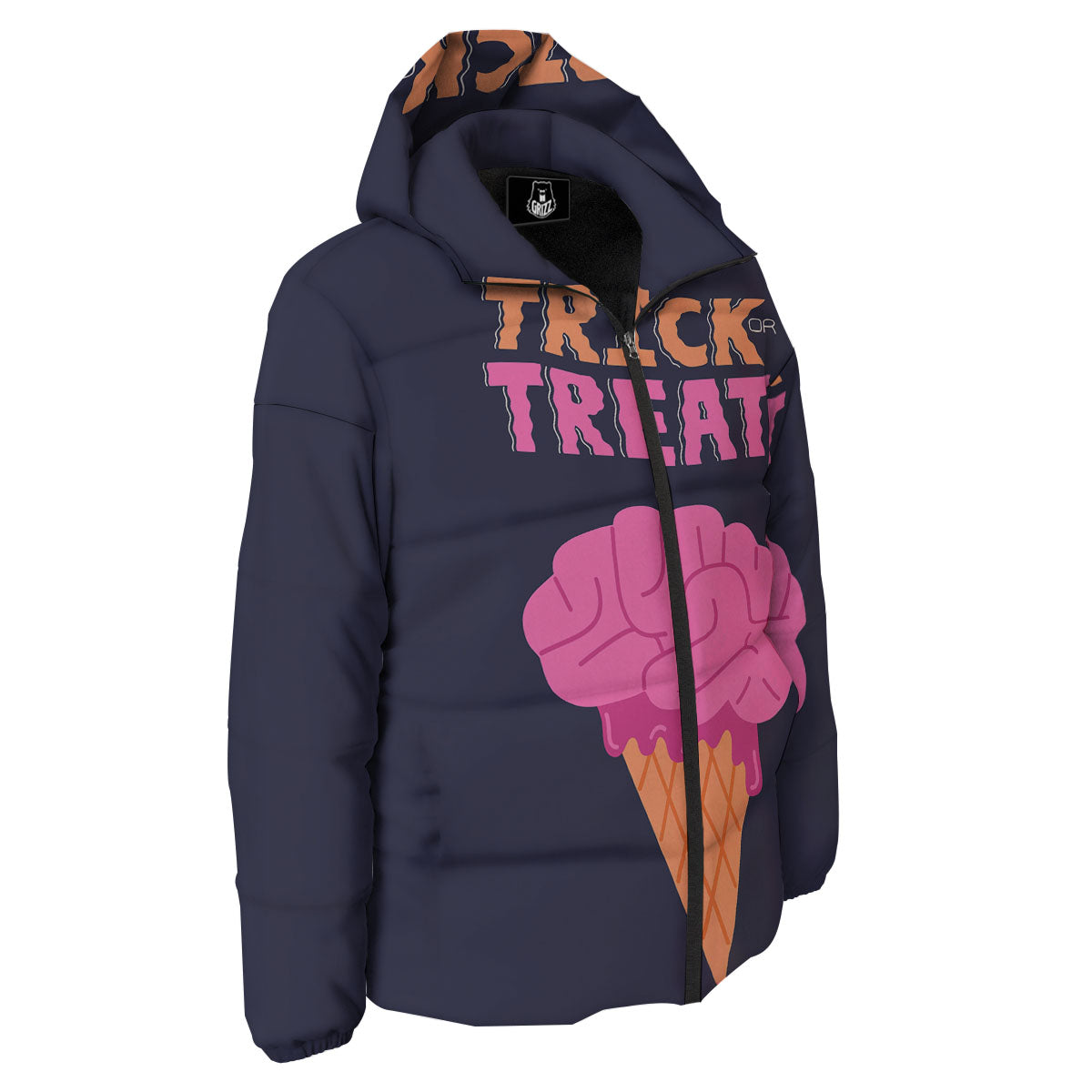 Brain Halloween Print Down Jacket-grizzshop