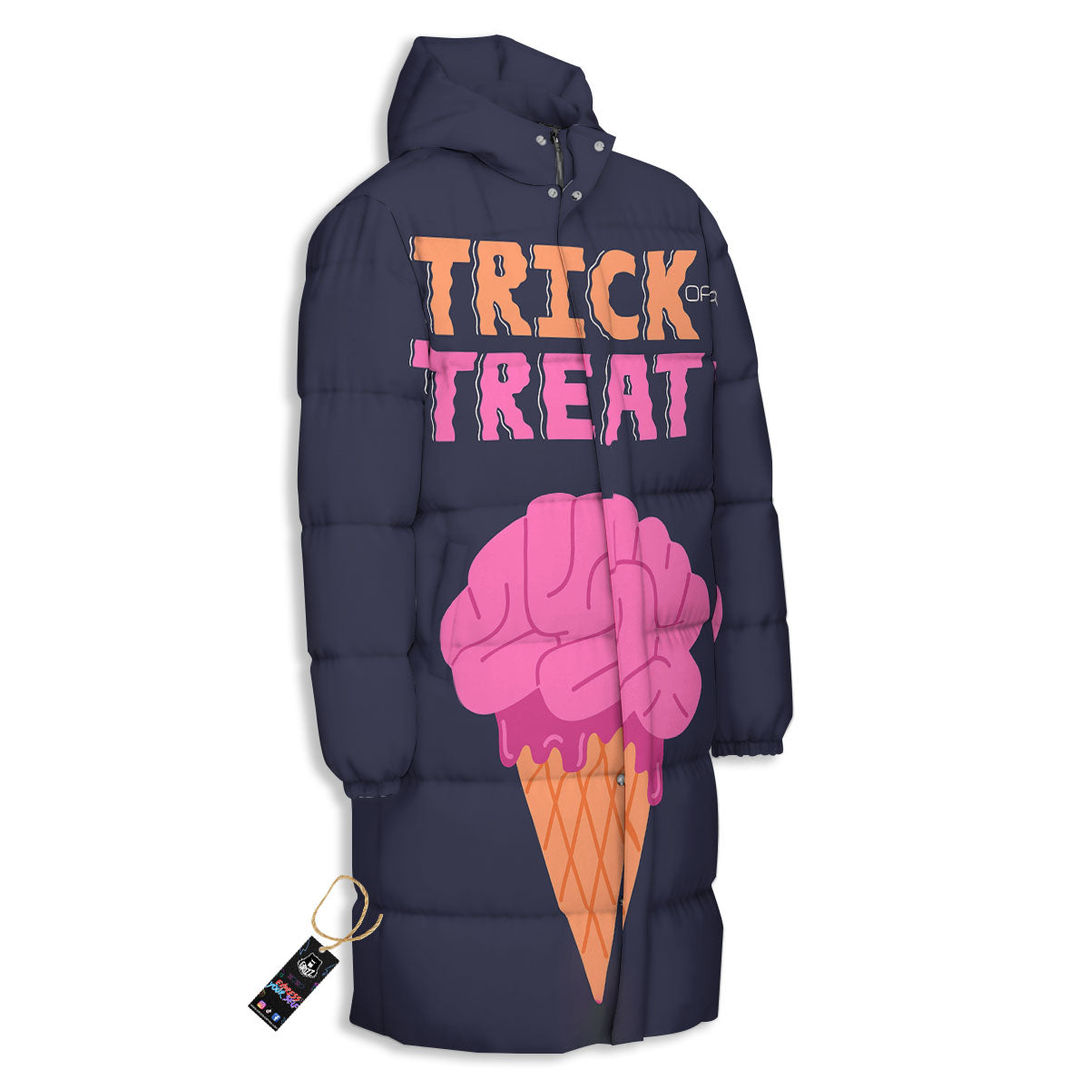 Brain Halloween Print Long Down Jacket-grizzshop