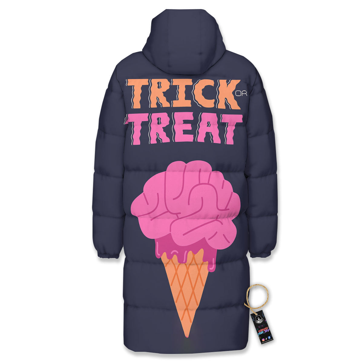 Brain Halloween Print Long Down Jacket-grizzshop