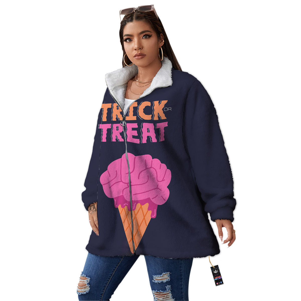 Brain Halloween Print Women's Sherpa Jacket-grizzshop