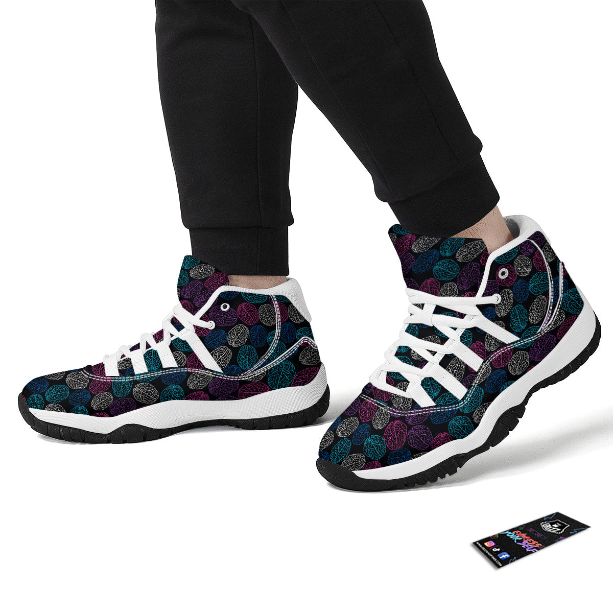 Brain Pattern Print White Bball Shoes-grizzshop