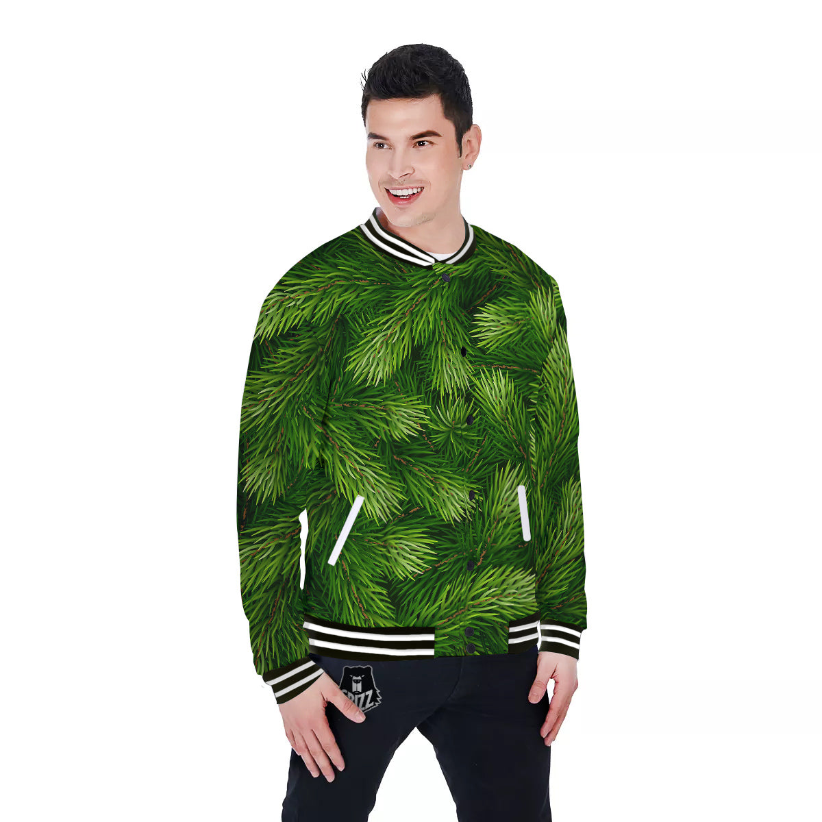 Branches Christmas Tree Print Baseball Jacket-grizzshop