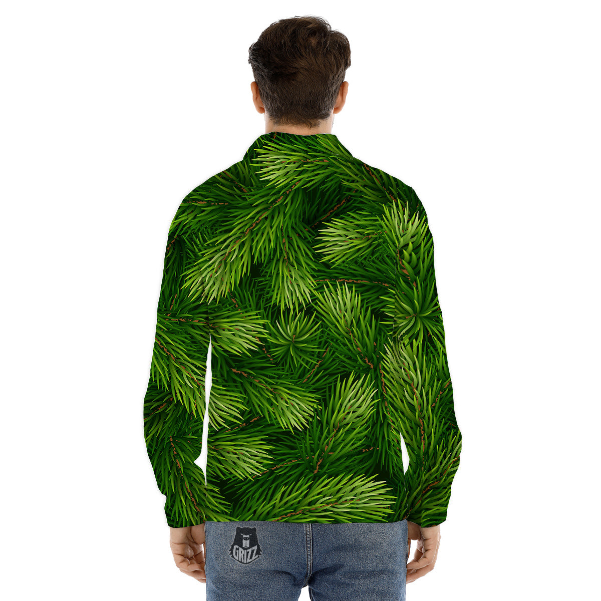 Branches Christmas Tree Print Men's Dress Shirts-grizzshop