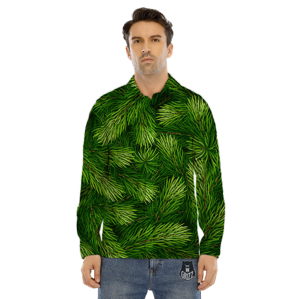 Branches Christmas Tree Print Men's Dress Shirts-grizzshop