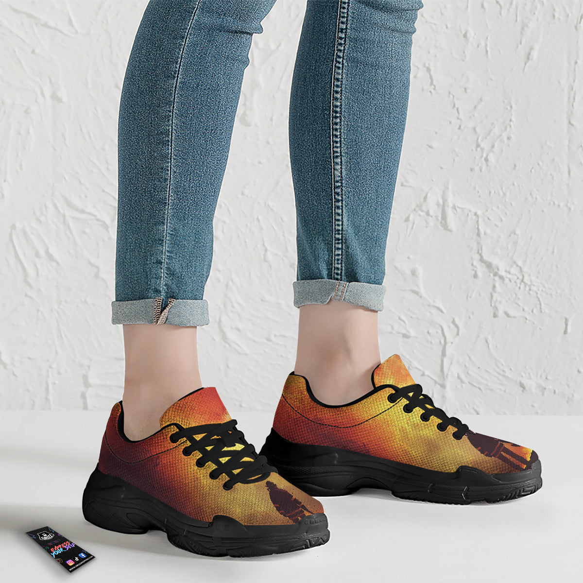 Brave Firefighter In The Fire Print Black Chunky Shoes-grizzshop