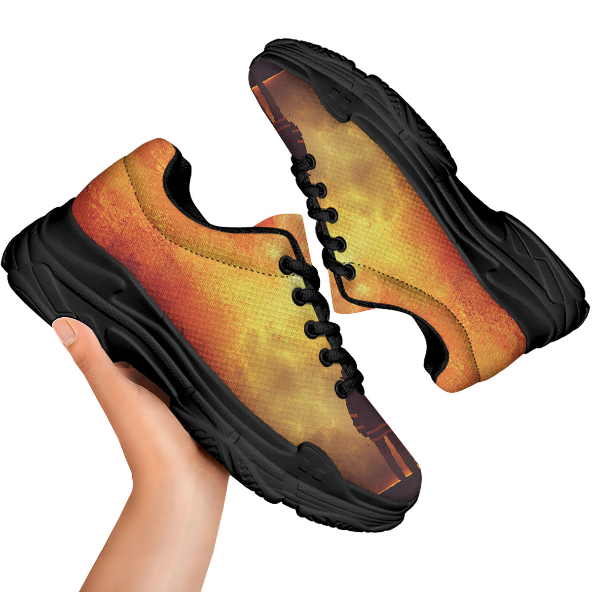 Brave Firefighter In The Fire Print Black Chunky Shoes-grizzshop