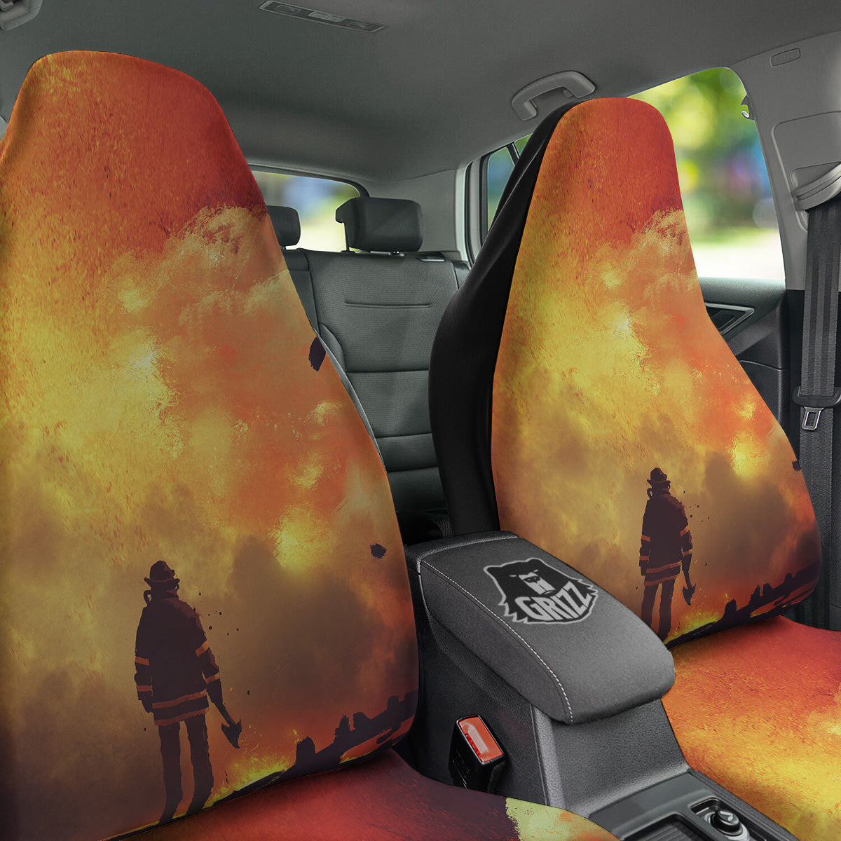 Brave Firefighter In The Fire Print Car Seat Covers-grizzshop