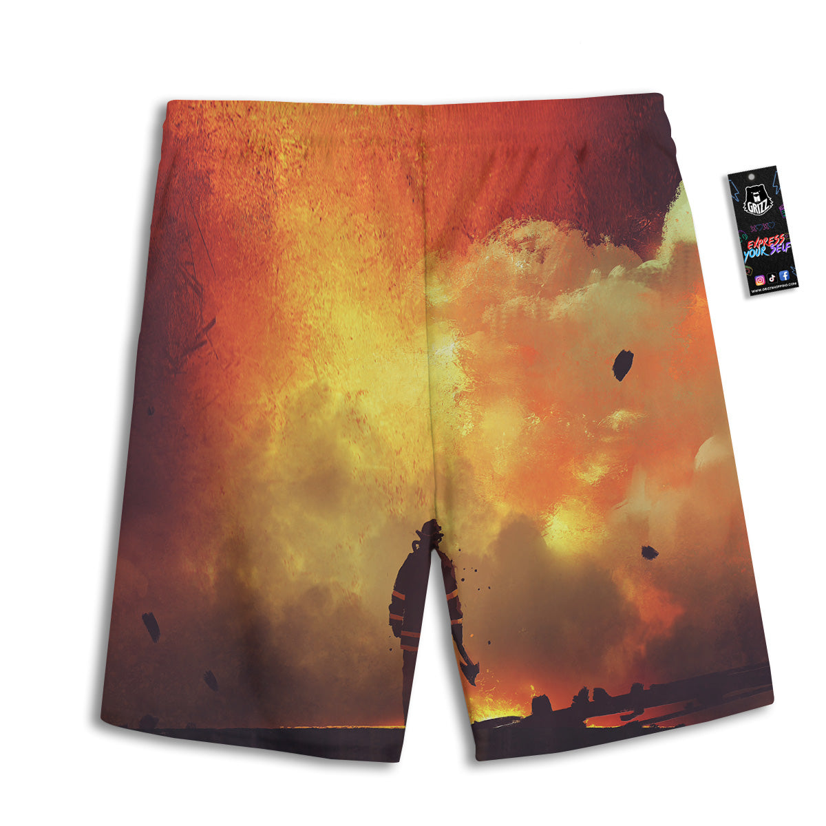 Brave Firefighter In The Fire Print Men's Athletic Shorts