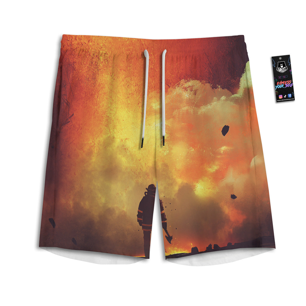 Brave Firefighter In The Fire Print Men's Athletic Shorts
