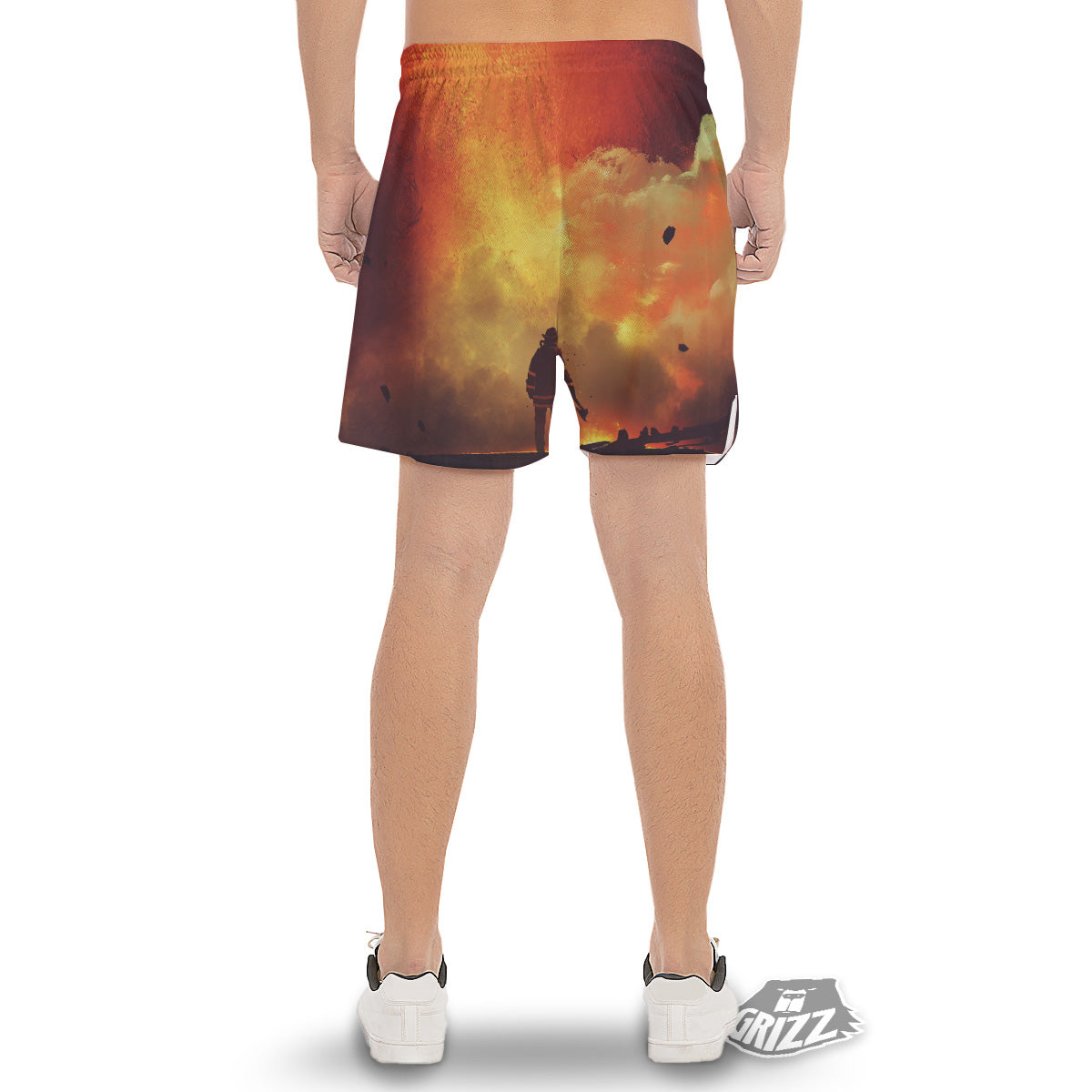 Brave Firefighter In The Fire Print Men's Gym Shorts-grizzshop