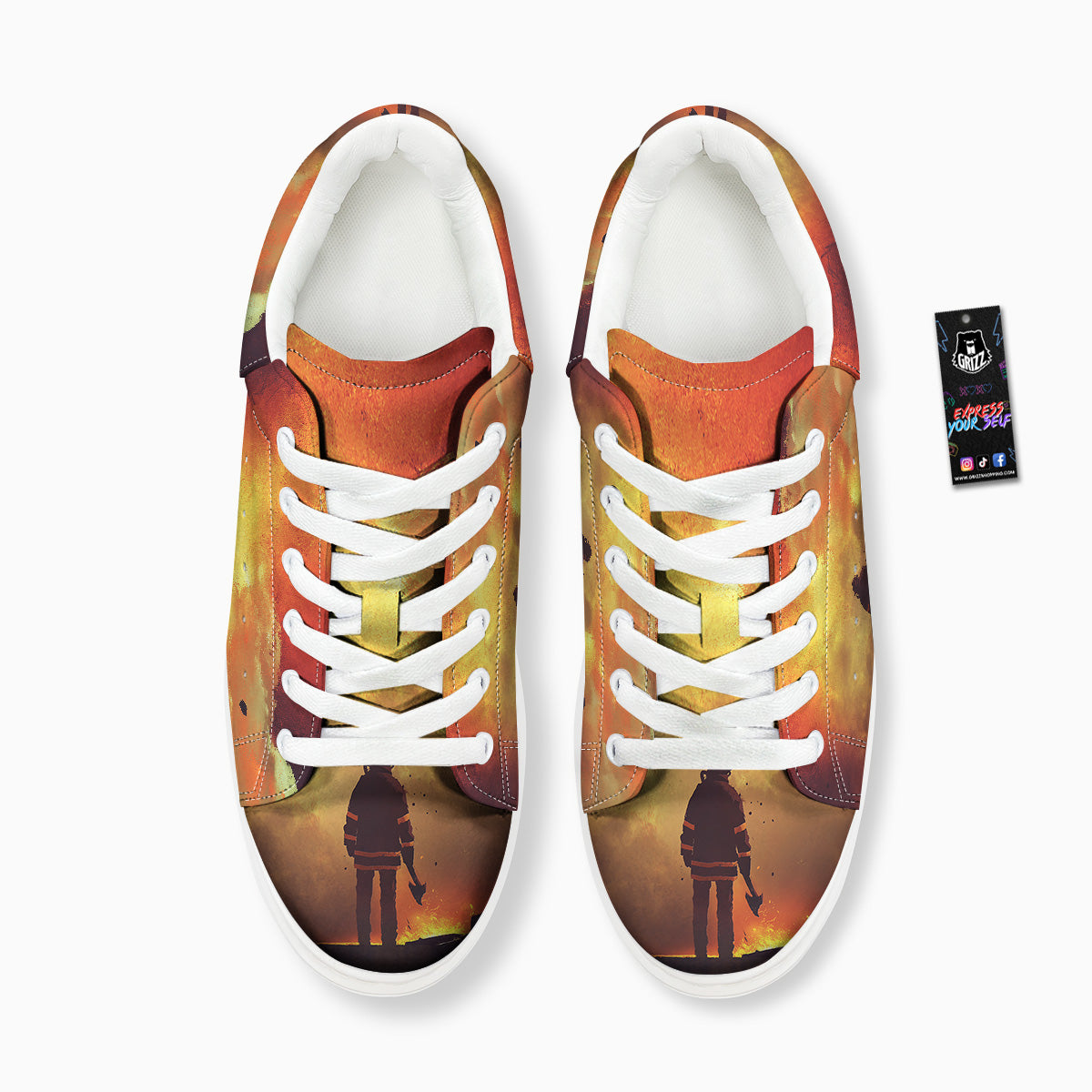 Brave Firefighter In The Fire Print Platform Shoes-grizzshop