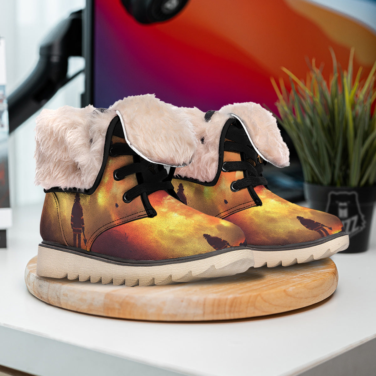 Brave Firefighter In The Fire Print Snow Boots-grizzshop
