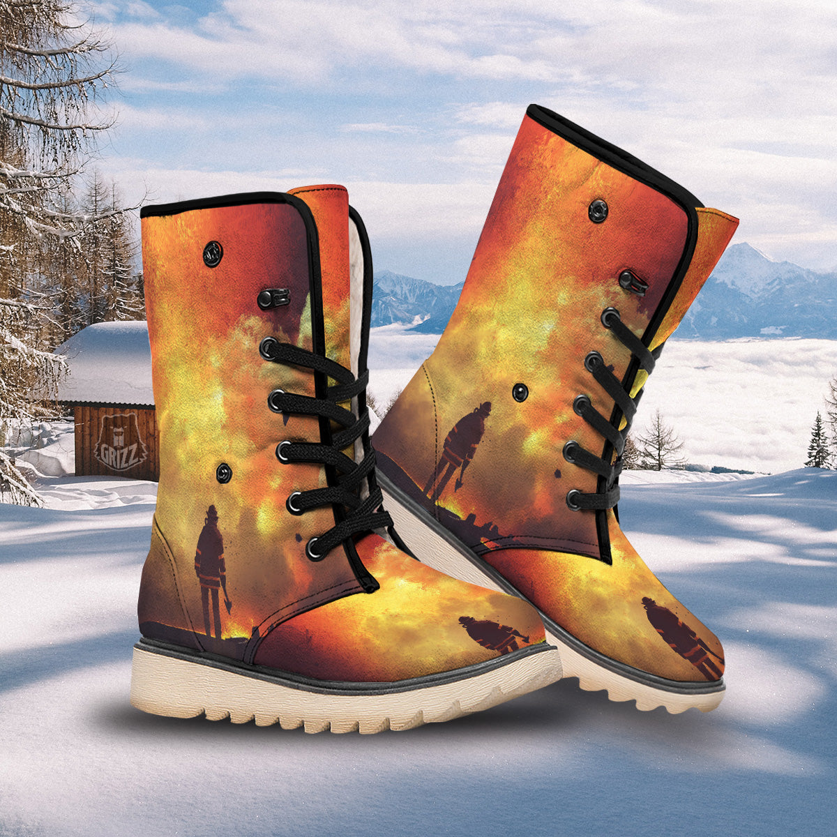 Brave Firefighter In The Fire Print Snow Boots-grizzshop