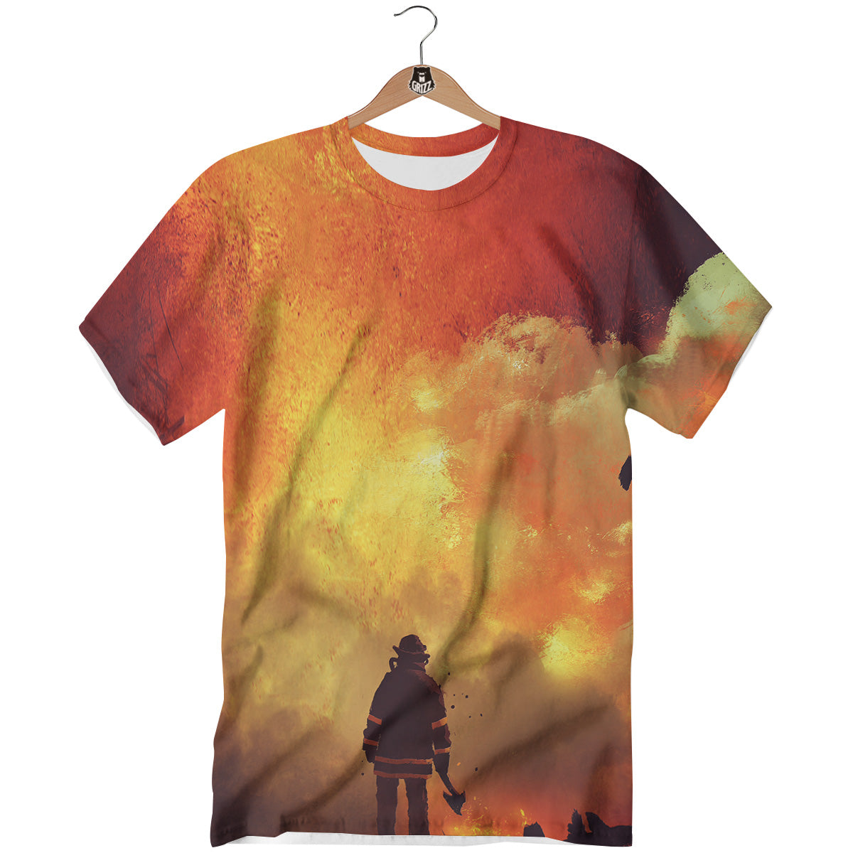 Brave Firefighter In The Fire Print T-Shirt-grizzshop