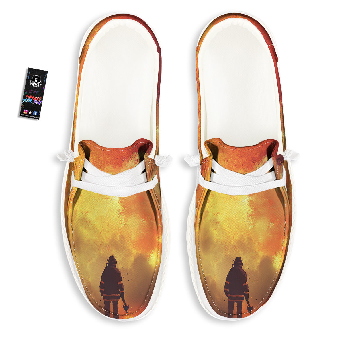 Brave Firefighter In The Fire Print White Loafers-grizzshop